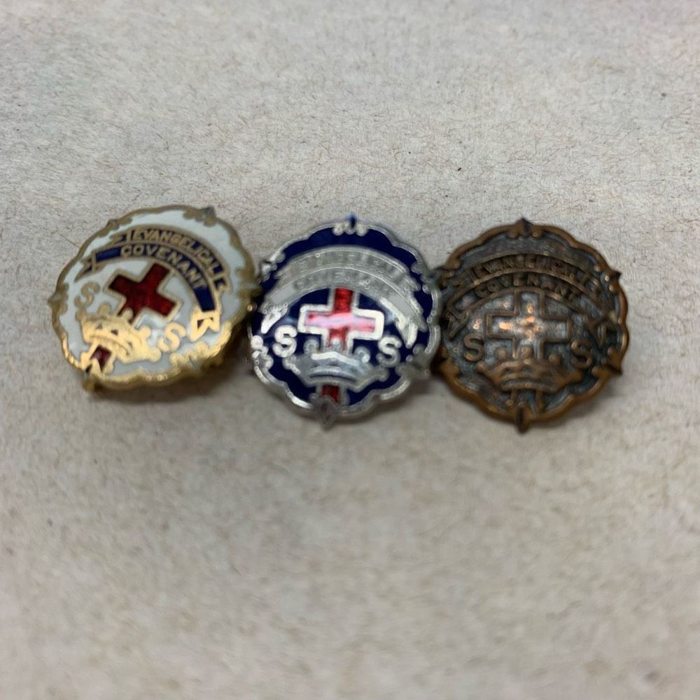 3 Vintage Cross And Crown Evangelical Covenant Lapel Hat Pins